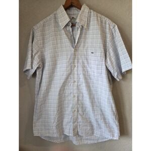 Lacoste, Mens Plaid Short Sleeve‎ Button Up Polo Shirt Blue Size 42 Dress Top